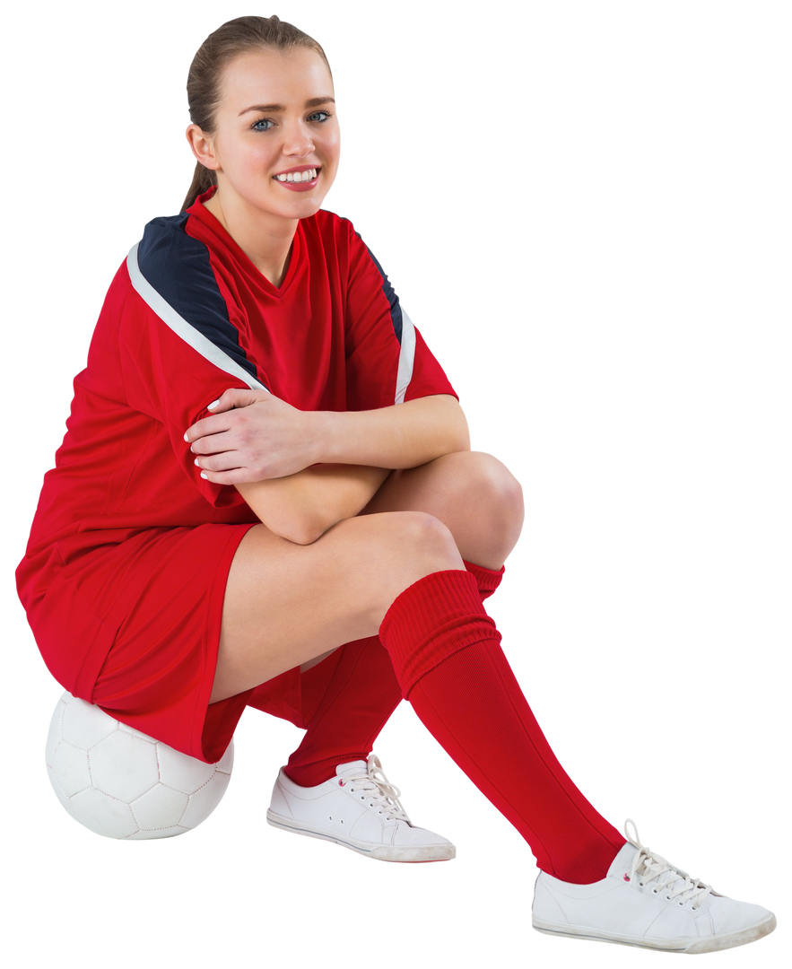 Transparent Female Football Player Sitting with Ball Smiling - Download Free Stock Images Pikwizard.com