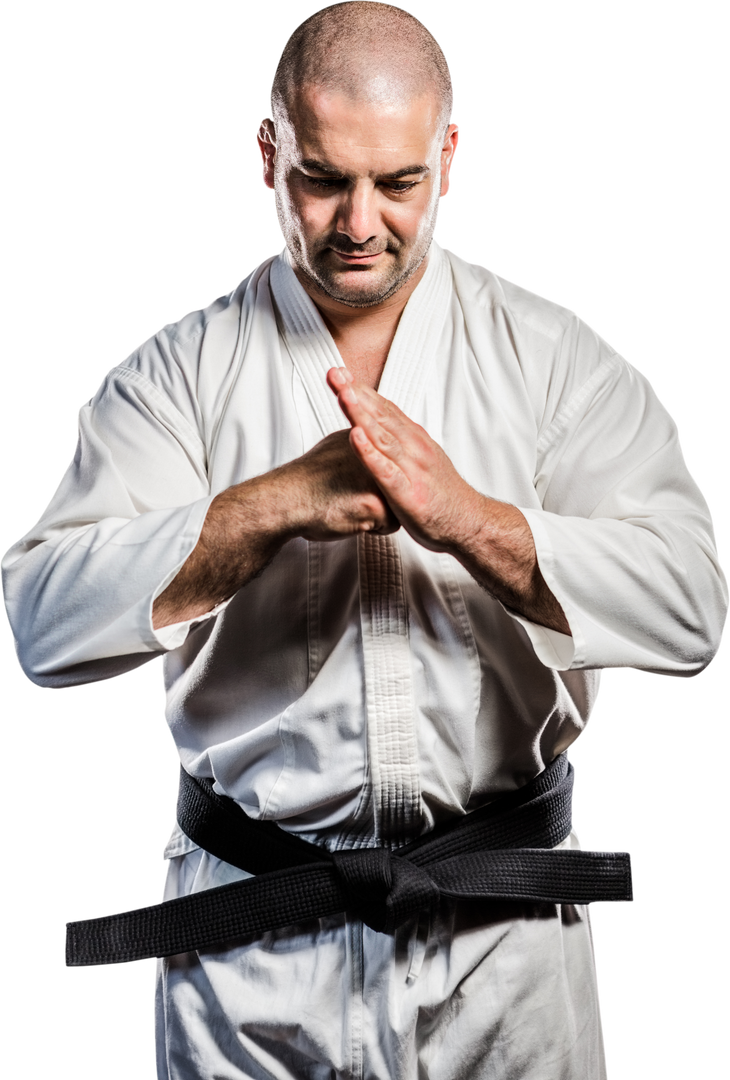 Karate Master Performing Traditional Hand Salute on Transparent Background - Download Free Stock Images Pikwizard.com