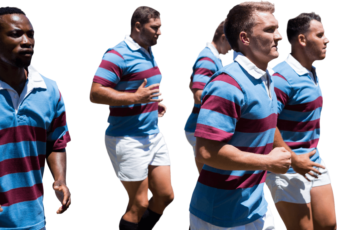 Transparent Diverse Rugby Players Running for Competition