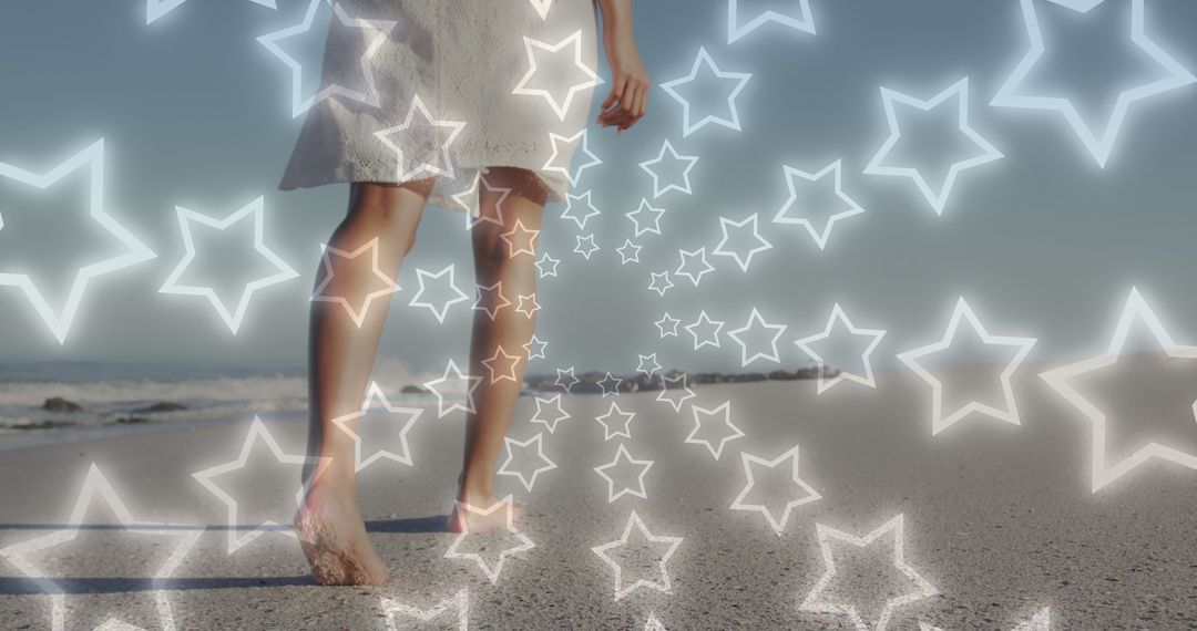 Magical Walk on Beach with Glowing Star Effects