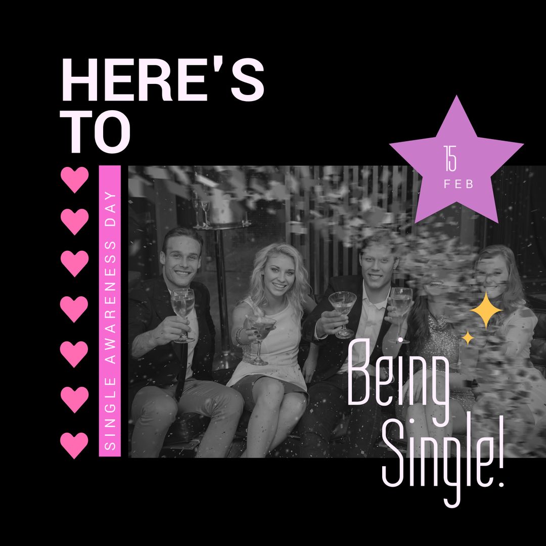 Group of Friends Celebrating Single Awareness Day with Toasts