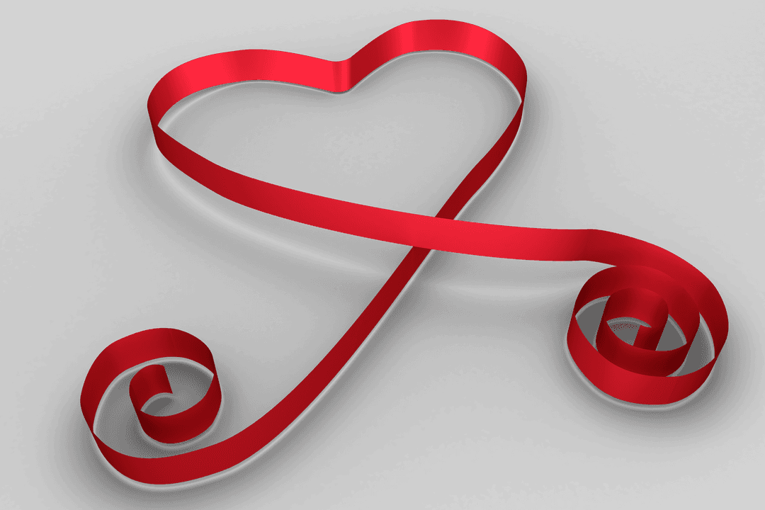 Transparent Red Ribbon Heart on Black Background