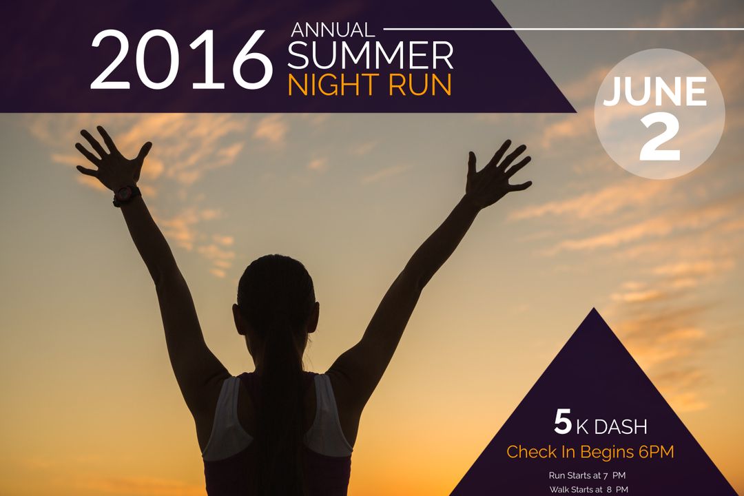 Silhouette of Runner Celebrating at Sunset For Summer Night Run