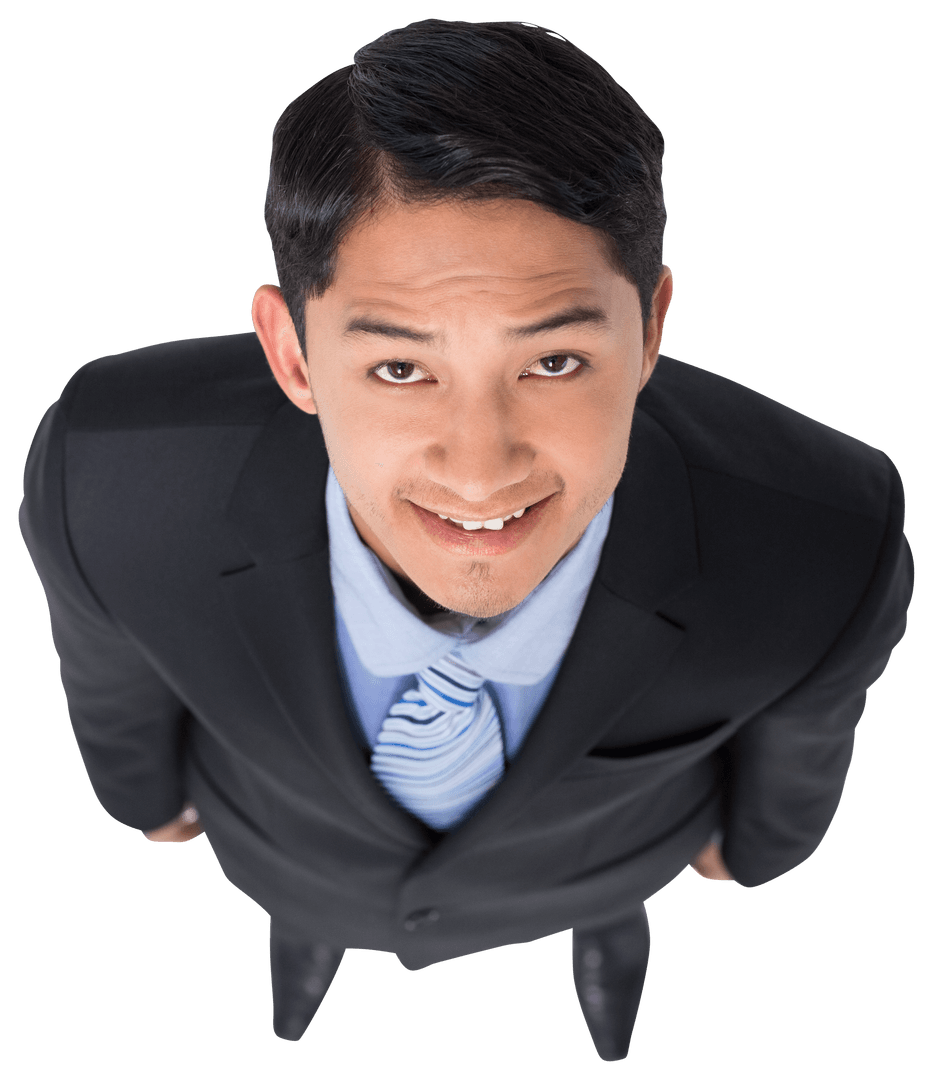 Smiling Biracial Businessman Looking Confident on Transparent Background