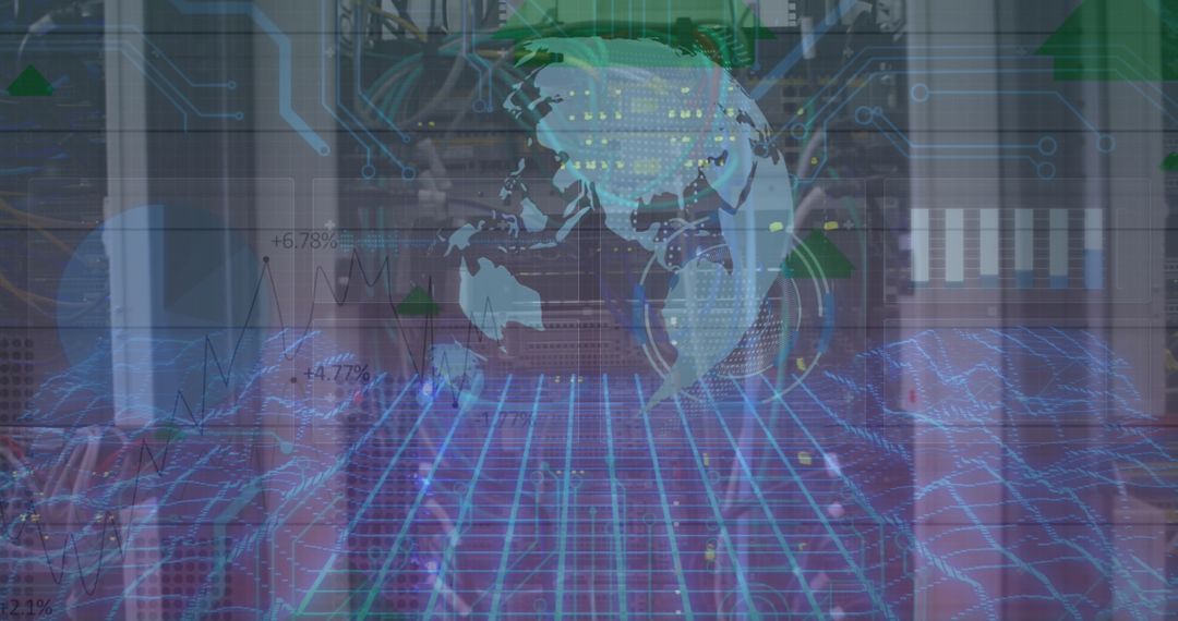 Futuristic Data Processing Concept with Digital Globe and Server