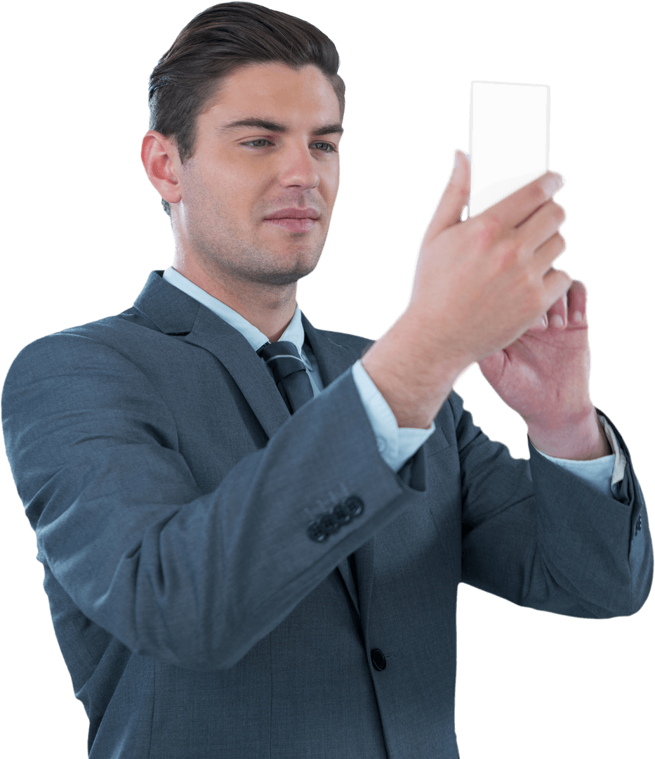 Businessman Conducting Communication With Transparent Smartphone
