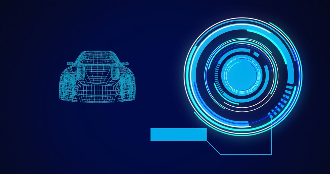 Futuristic 3D Car Blueprint with Digital Interface Elements