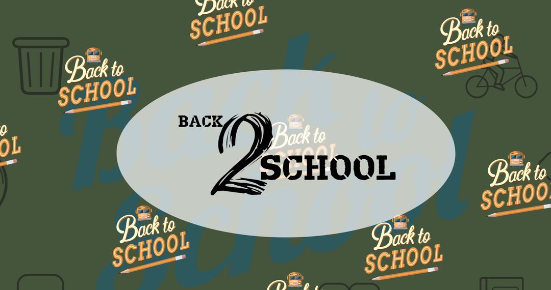 Back to School Text with School Icons on Green Background