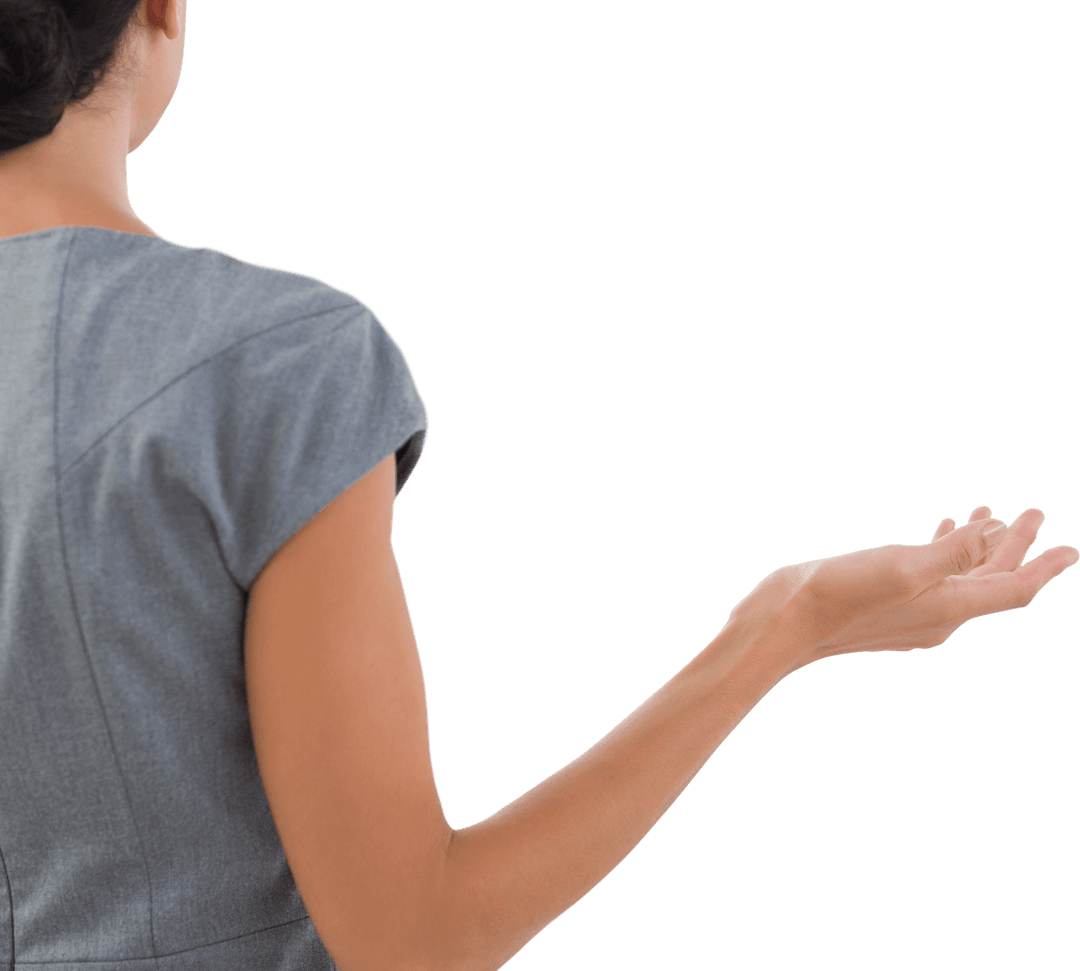 Back View of Businesswoman Gesturing on Transparent Background