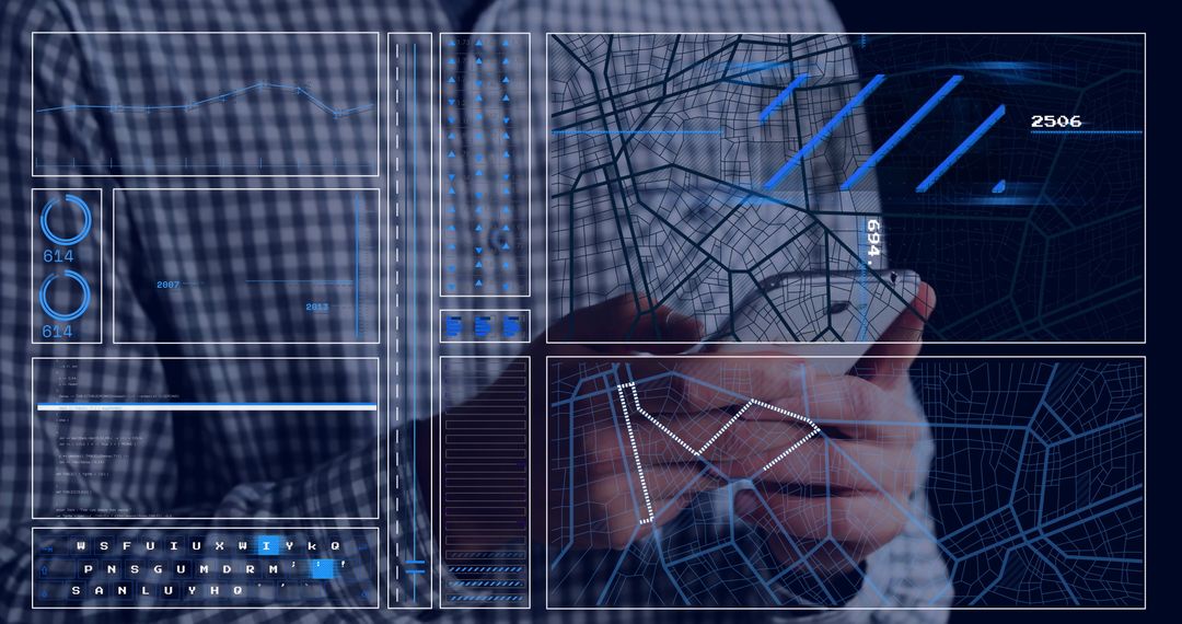 Tech Professional Using Digital Interface with Interactive Analytics