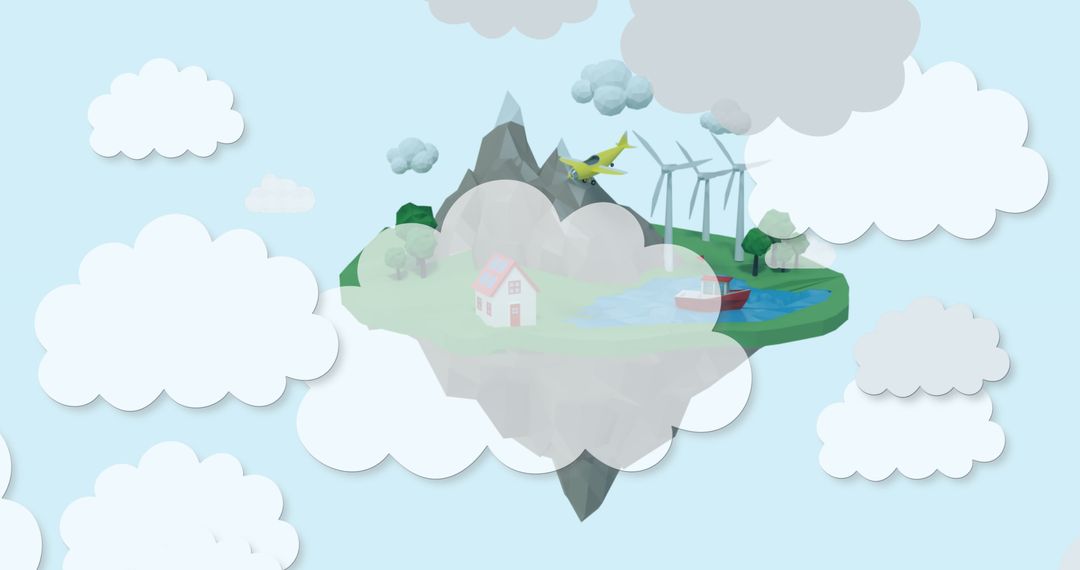 Clouds and Renewable Energy Concept Over Floating Island