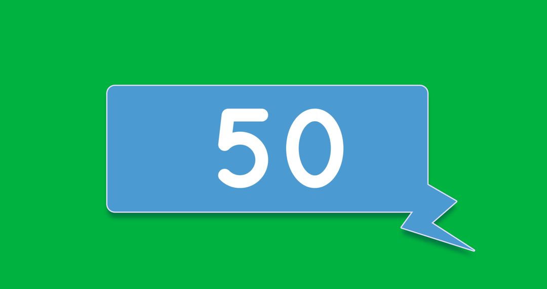 Digital Chat Notification Bubble with Number 50 on Green Background