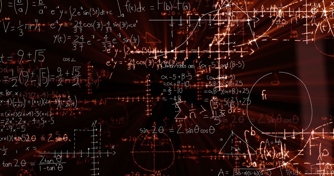 Complex Mathematical Formulas on Black Background for STEM Education
