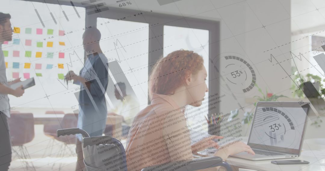 Disabled Woman Analyzing Data Overwhelayed on Graphics