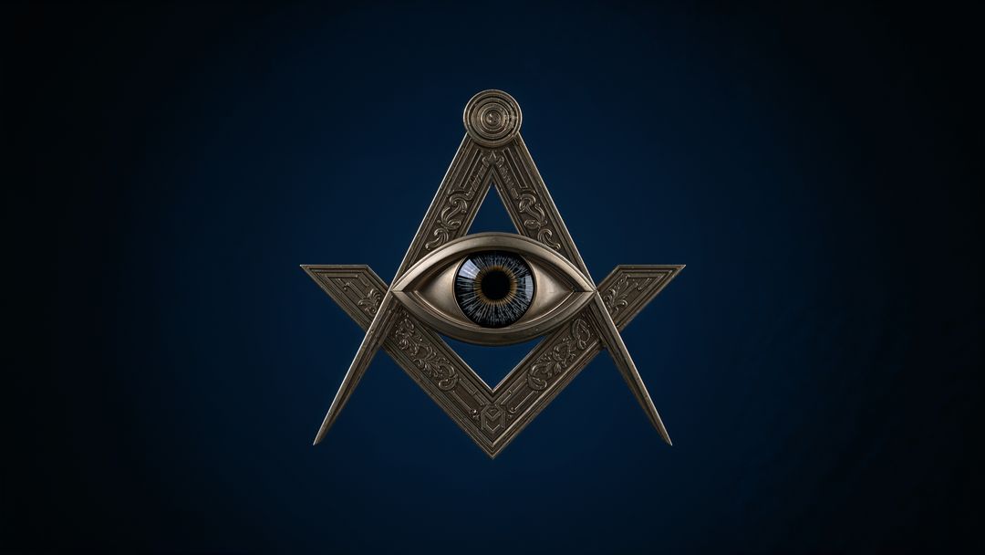 Mystical Masonic Emblem with All Seeing Eye on Dark Blue