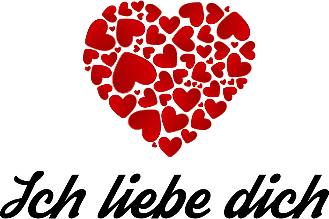 Red Heart of Hearts and Romantic 'Ich Liebe Dich' on Transparent Background