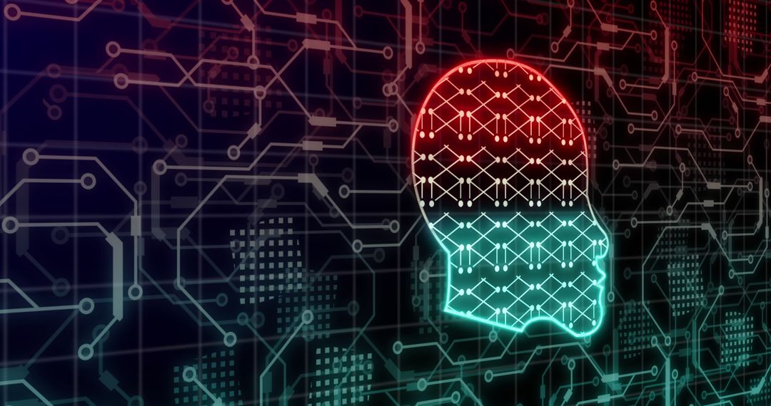 Futuristic Digital Head with Circuit Connections