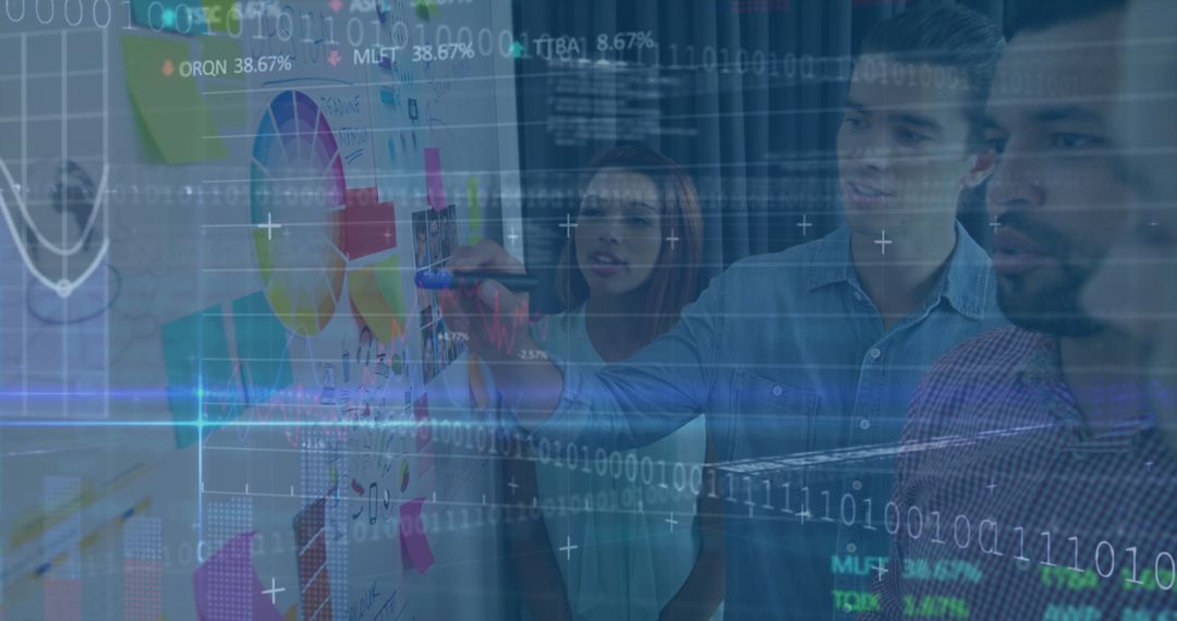 Diverse Business Team Analyzing Data on Interactive City Dashboard