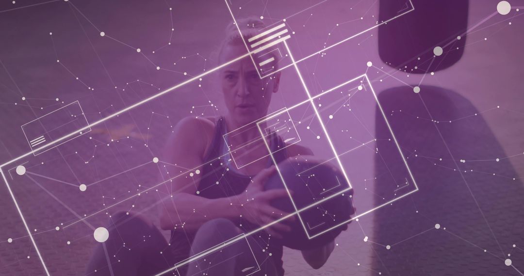 Woman Training with Data Overlay Achieving Fitness Goals
