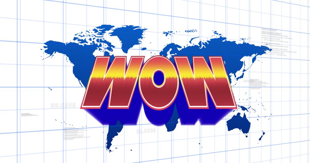 Bold WOW Text Overlay on World Map Grid Background
