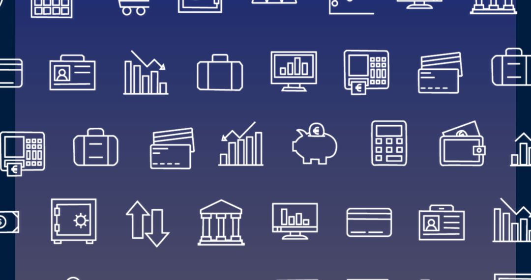 Business and Finance Icon Pattern on Blue Gradient Background