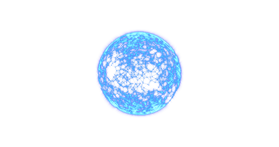 Transparent Blue Molecular Network Sphere on Black Background