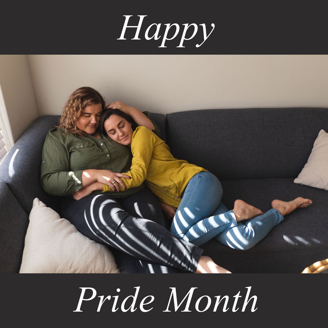 Happy Pride Month Celebration with Loving Couple Relaxing at Home