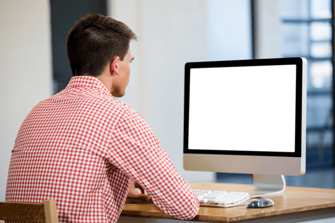 Transparent Screen: Businessman Working at Desk