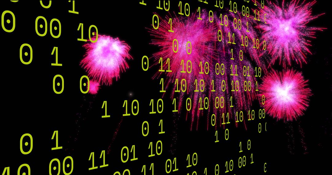 Binary Code with Vibrant Fireworks Background