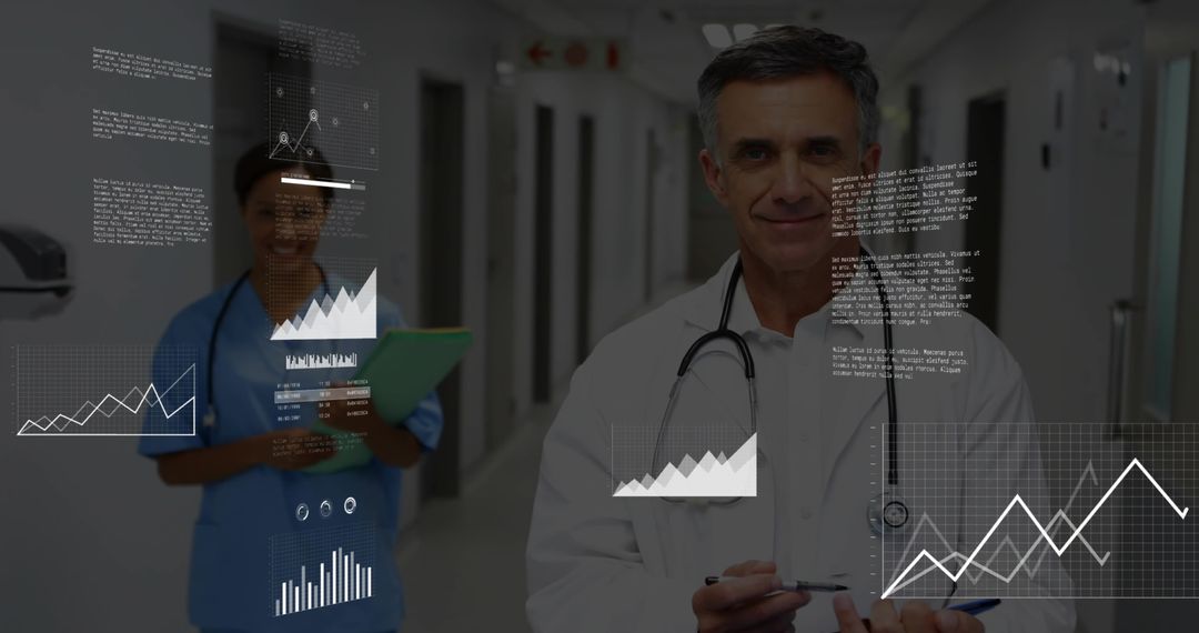 Doctor Analyzing Data with Digital Projection in Hospital
