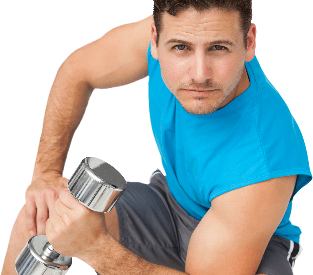 Fit Young Man Exercising with Dumbbell Transparent Background