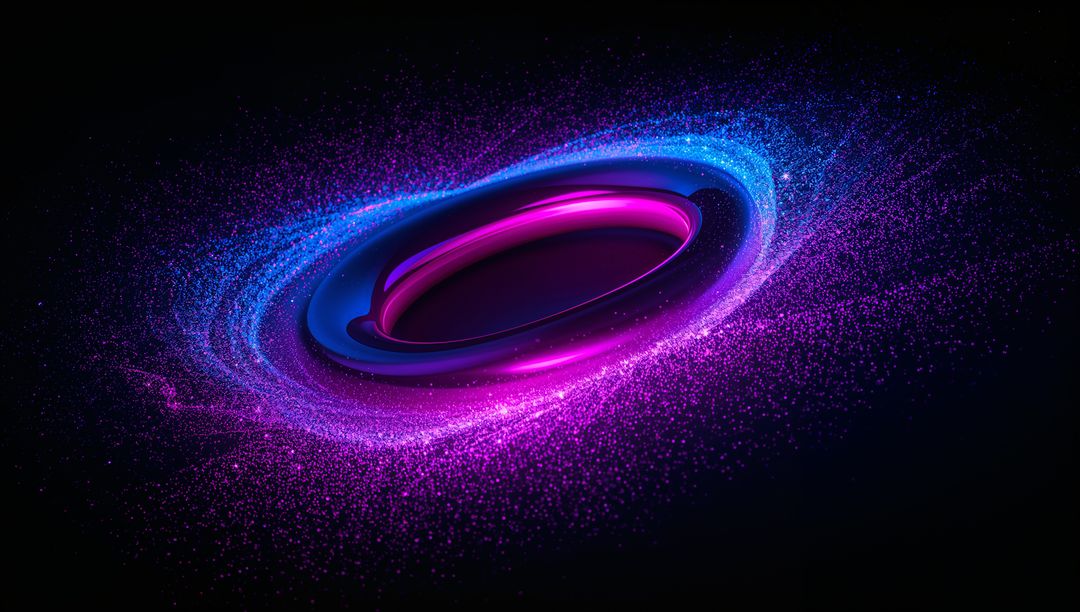 Abstract Neon Vortex Ring with Swirling Particles in Space