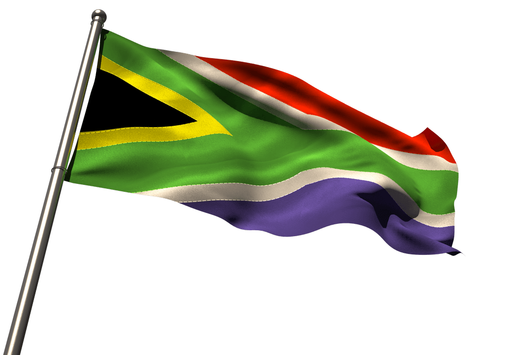 South African Flag Waving Against Clear Transparent Sky