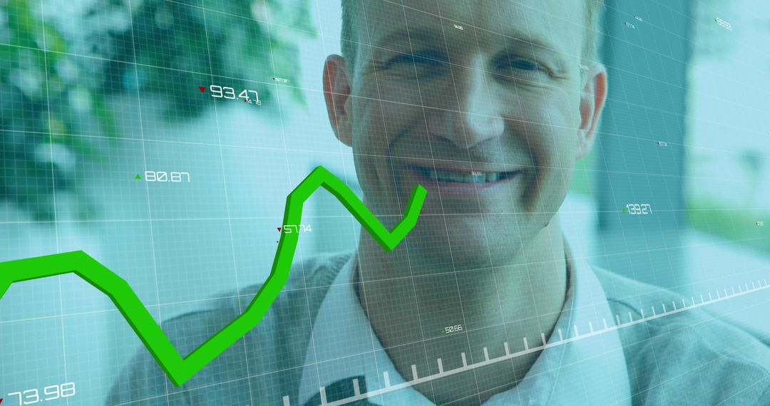 Smiling Businessman with Rising Financial Chart Overlay - Free Images, Stock Photos and Pictures on Pikwizard.com