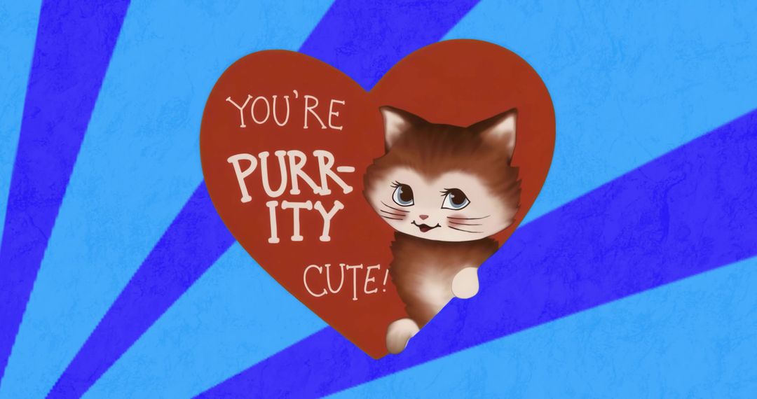 Playful Cartoon Kitten with Heart and Cute Pun Text