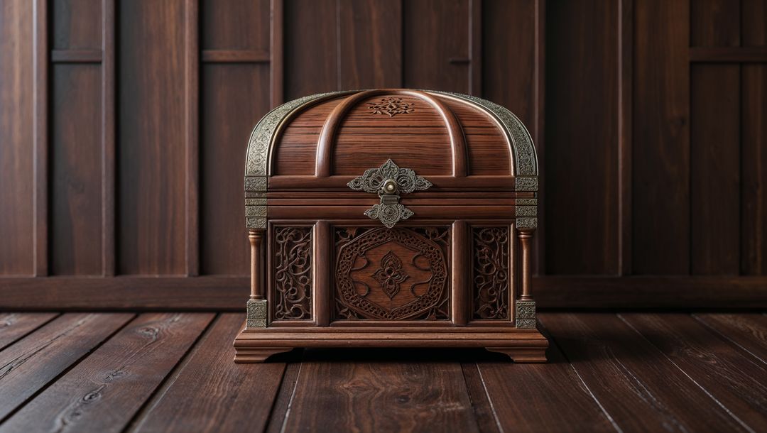 Antique Ornate Wooden Chest in Rustic Room