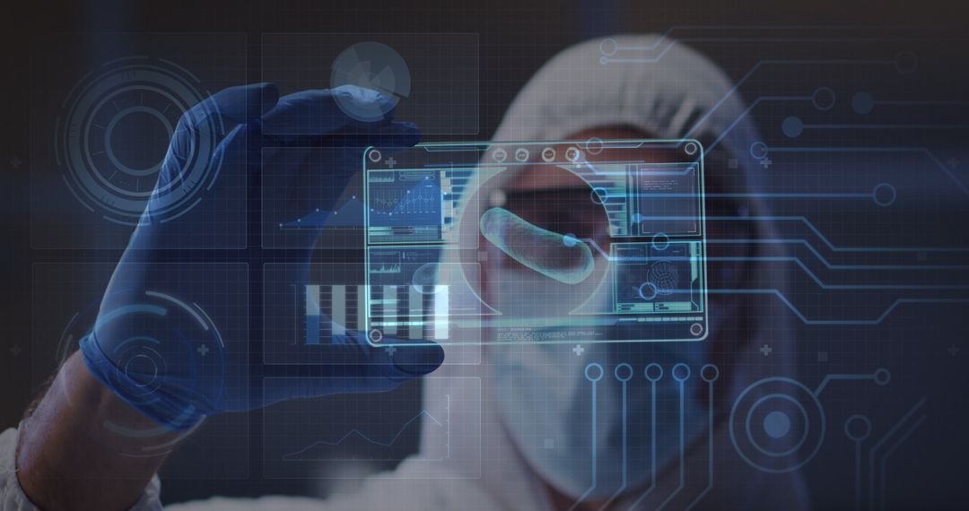 Scientist Analyzing Digital Graphs on Transparent Screen in Laboratory - Free Images, Stock Photos and Pictures on Pikwizard.com