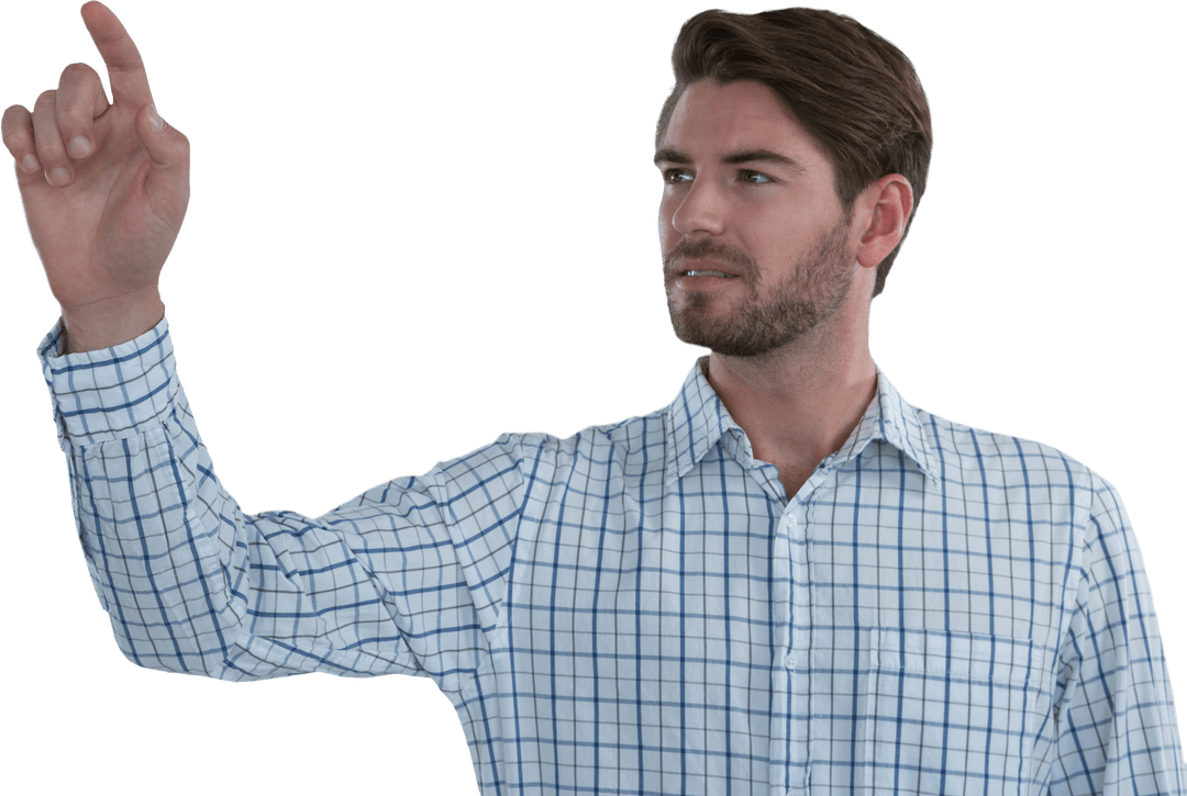 Transparent Background Man Using Invisible Screen with focused Look