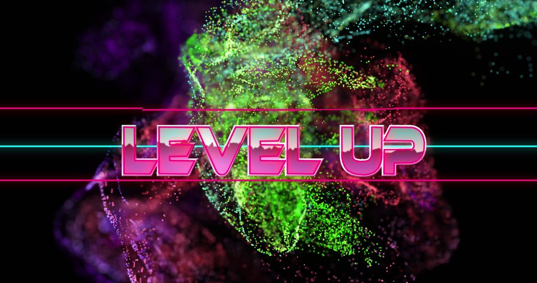 Glowing 'Level Up' Banner with Digital Wave for Gaming Interface