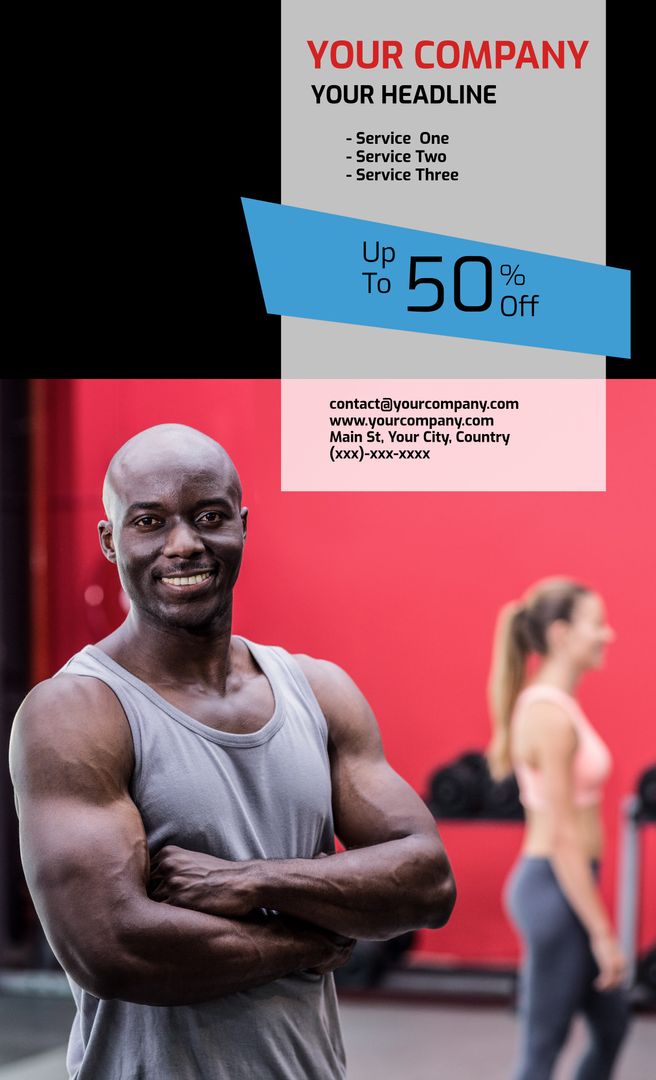 Confident Fitness Trainer Showcasing Gym Promotion for Membership Ads