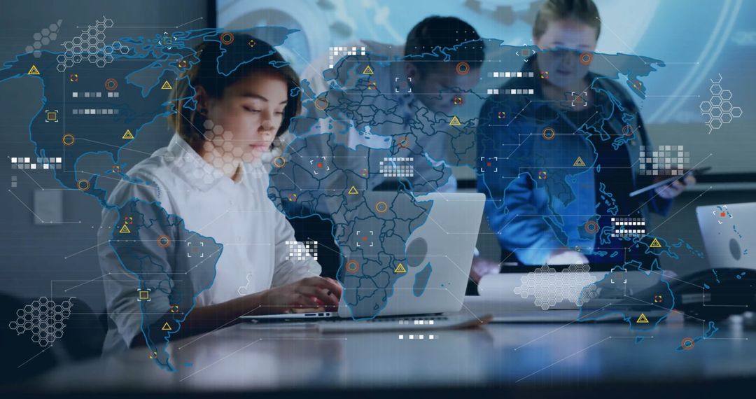 Global Technology Team Collaborating with Laptops