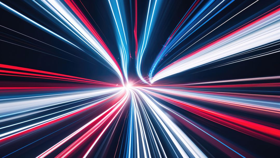 Futuristic Light Streaks in Digital Tunnel with Motion Blur