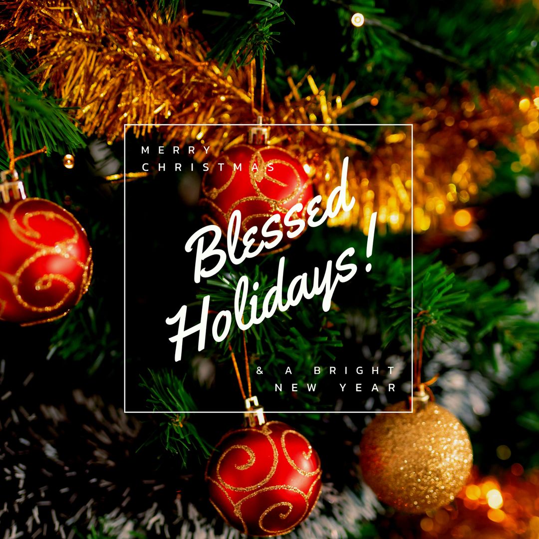 Festive Christmas Tree with Sparkling Gold and Red Ornaments