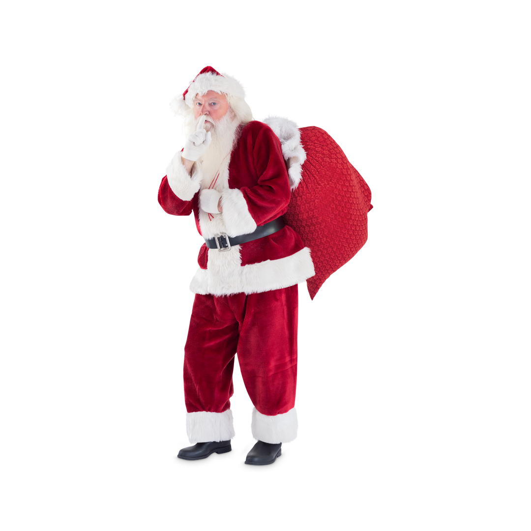 Santa Claus Shushing with Gift Sack Transparent Background PNG - Download Free Stock Images Pikwizard.com