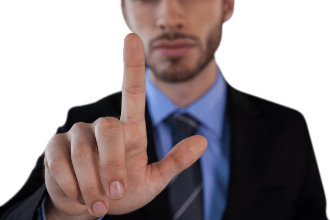 Businessman Touching Transparent Virtual Interface for Technology Theme