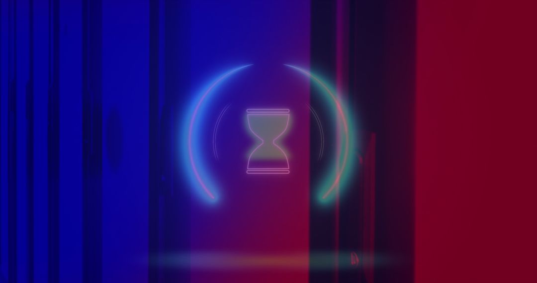 Neon Hourglass Overlay on Server Racks Symbolizing Data Processing