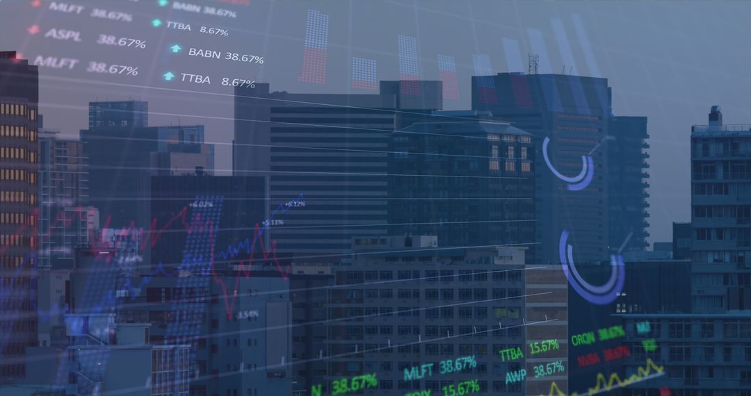 Futuristic Data Visualization Overlaying Modern Cityscape