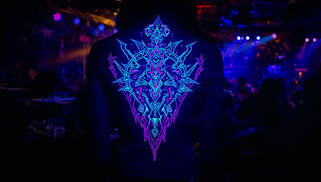 Neon Attire at Lively Nightclub Event with DJ Booth