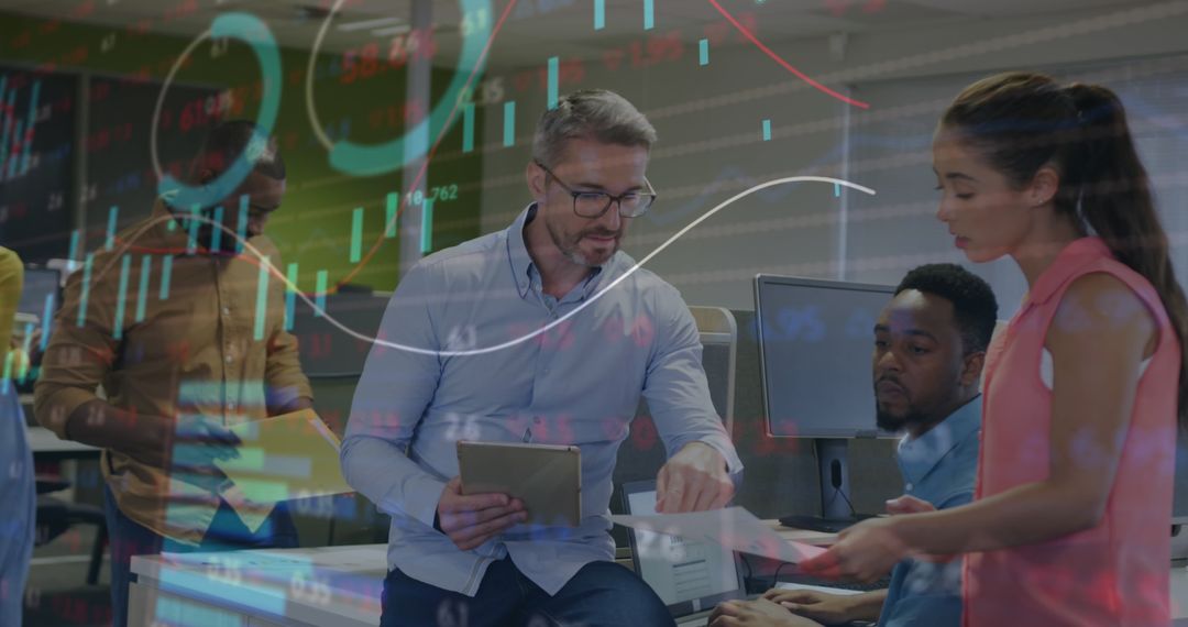 Diverse Team Analyzing Data in Modern Office Workspace