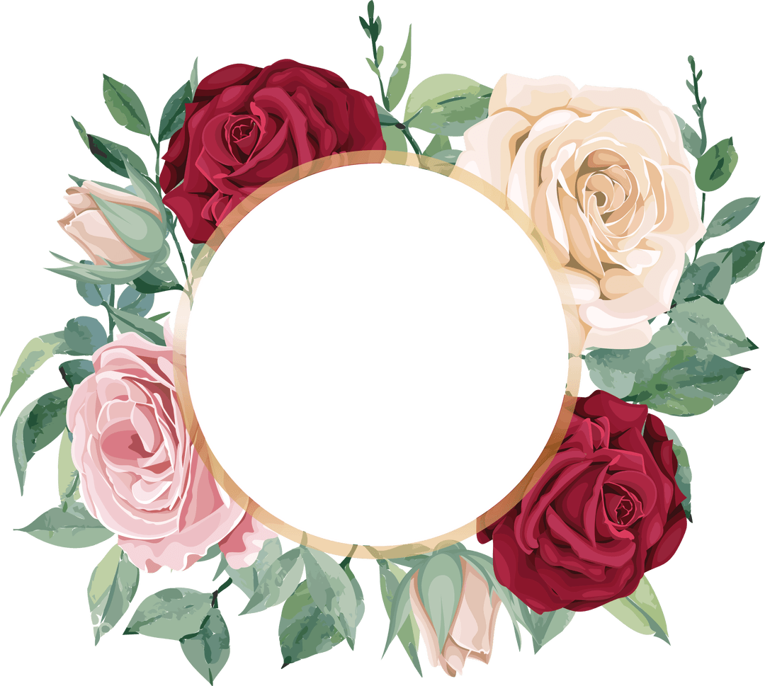 Elegant Floral Wreath with Roses on Transparent Background